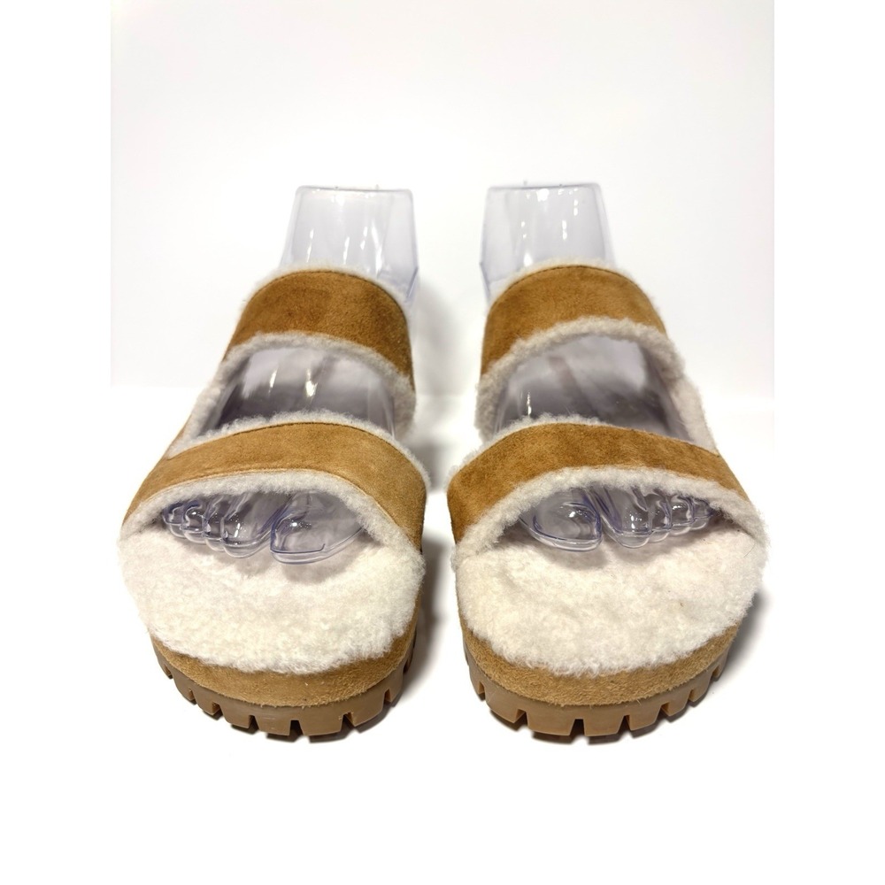 Tamara Mellon Shearling Slide Sandals Brown Suede Italy Lug Sole Women 36.5 - Picture 2 of 10